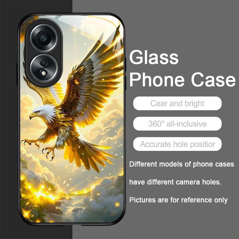 Stylish Eagle Golden Diamond Pattern Tempered Glass Phone Case for OPPO Realme 13 Pro Plus 12 11 10 9i C55 X7 GT Neo 2 3T Cover