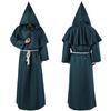 Medieval Monk Robe Monk Costume Halloween Cosplay Priest Wizard Hooded Multicolor Cape Cloak Waist Rope Cross Ornament Sets