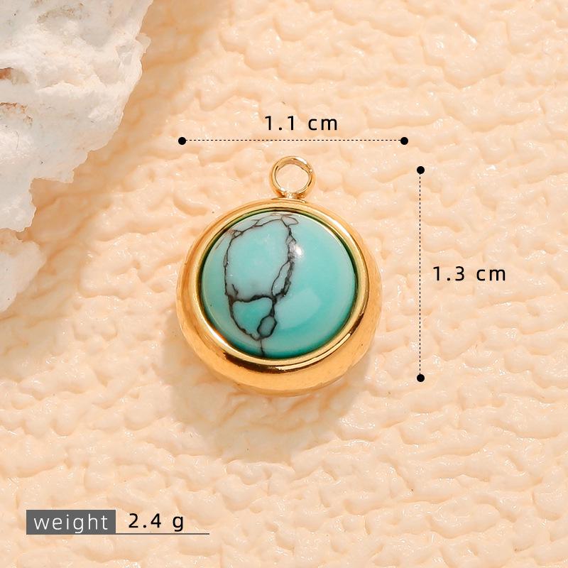 European Retro Turquoise Geometric Oval Pendant - Stainless & Titanium Steel Jewelry for Women