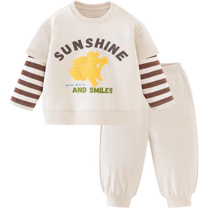 Kids  Casual Faux Two-Piece Sweatshirt & Pants Set 120