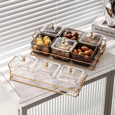 Dried Fruit Salad Plate Snack Dishes Transparent Square Dessert Jar Dish Grid Food Storage Preserved Tray Box Lid Bowl Tableware