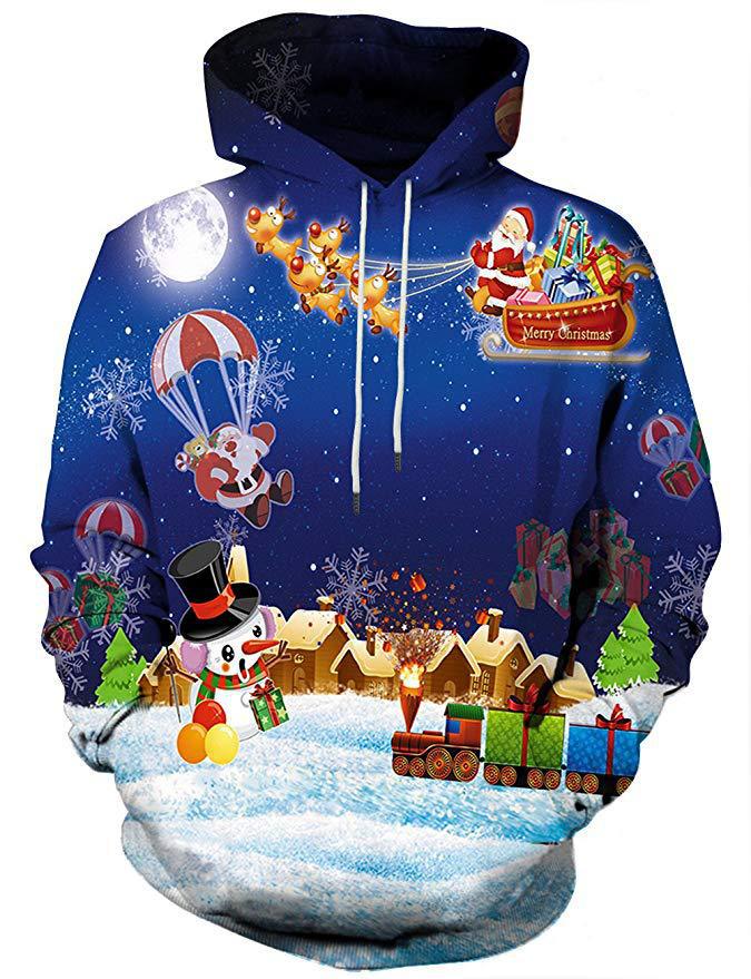 New Christmas Santa Claus Crew Neck Casual Sweater Digital Printed Animal Cat Couple Hoodie