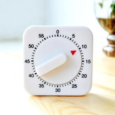 Square Timer, Small Square Pendulum 60-Minute Kitchen Timer Alarm Mechanical Countdown Timer (White)