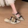 Polka dot bow pointed head bag head half slippers women's spring and summer outer wear feeling wedge heel single shoes