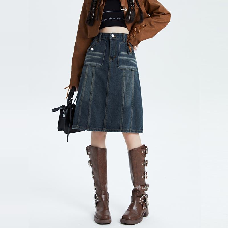 Μεγάλο μέγεθος γυναικεία τζιν φούστα Άνοιξη Autunm Vintage High Street Loose σε γραμμή Α μέση φούστα Casual Y2K Ρούχα
