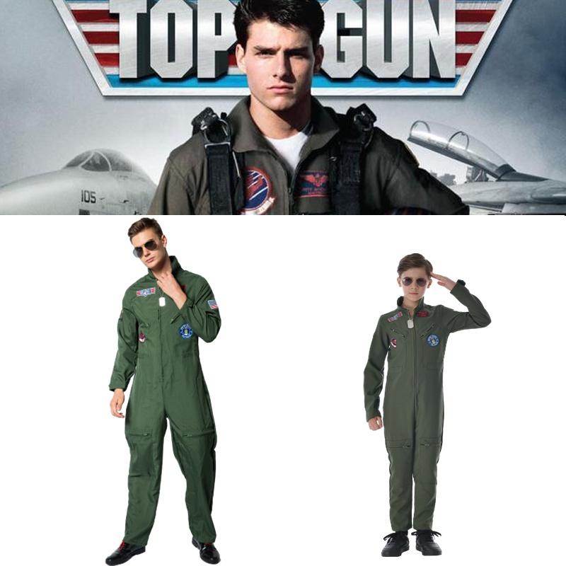 Top Gun pilots tērps Halloweena kostīms bērniem un pieaugušajiem Maverick Cosplay tērps ar saulesbrillēm un vārda zīmi