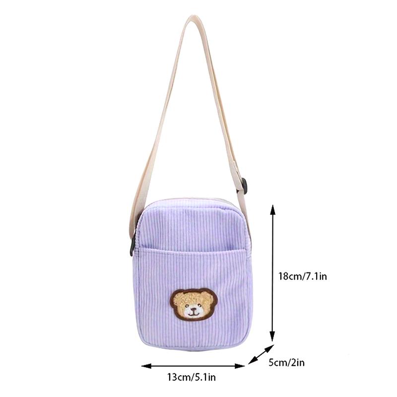 Portable Corduroy Bear Phone Crossbody Bag Mobile Phone Coin Purse Fashionable Cross Small Bag Corduroy Mini Bag
