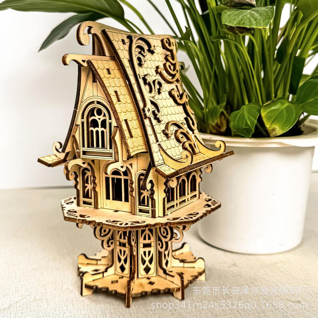 Handcrafted 3D Wooden Elf House Puzzle - Fairy Tale Style Retro Ornament