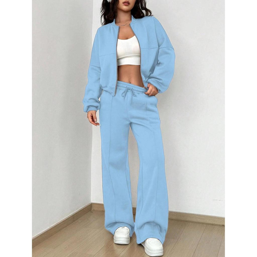 Women Tracksuit 2 Pieces Set Fashion Long Sleeve Zipper Coat Casual Solid Sweatshirt Straight Pants Suit Ladies Autumn Sportwear