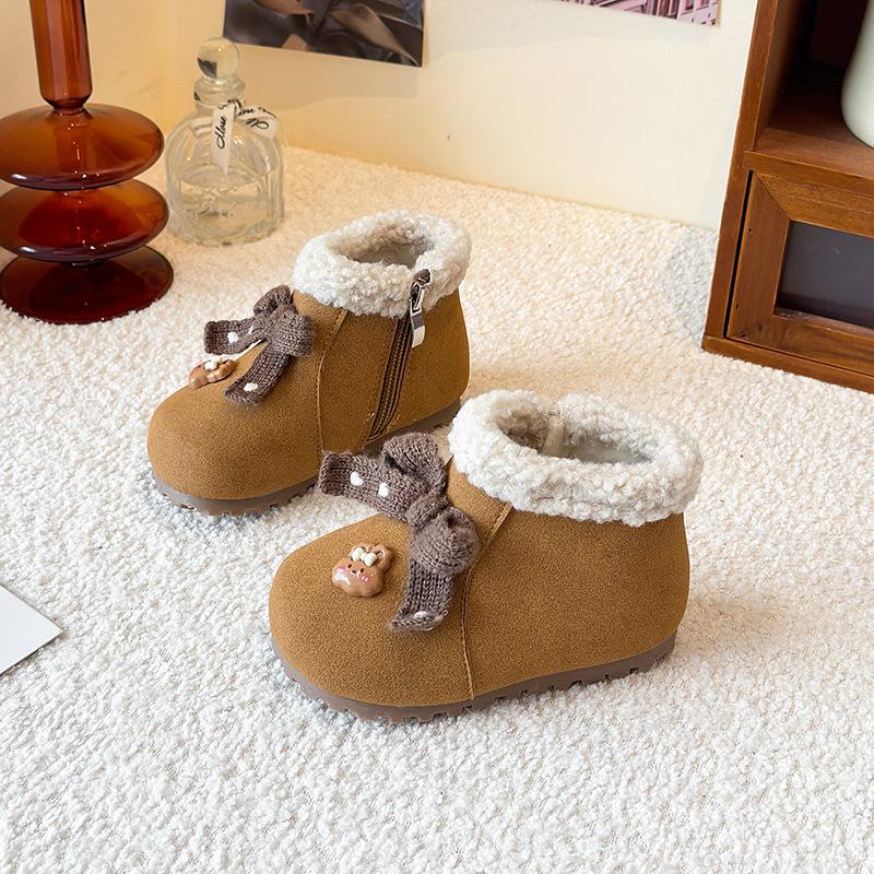 Girls' cotton shoes with velvet to keep warm Children's Boken cotton boots Winter new baby soft-soled non-slip foreign princess short boots