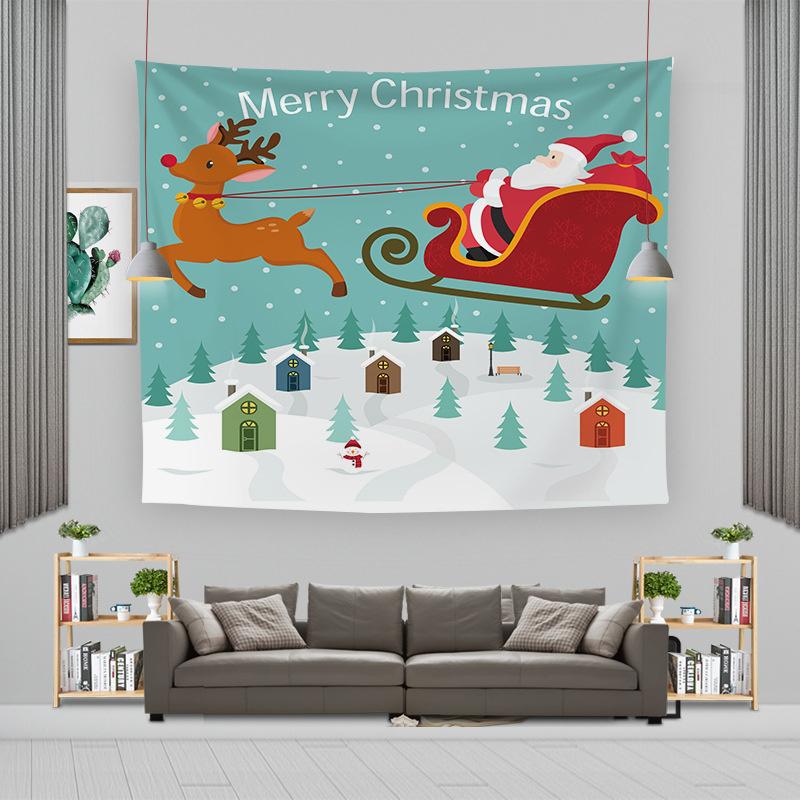 Cartoon Weihnachtsmann Wandbehang Wandteppich Frohe Weihnachten Wandteppich Hintergrundtuch Polyester Fröhliche Frohe Weihnachten Wandteppiche