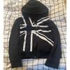 Oversized Hooded Zip-Up Sweatshirt With Graphic Patch Print Streetwear Hip Hop Unisex Loose Fit Long Sleeve Top