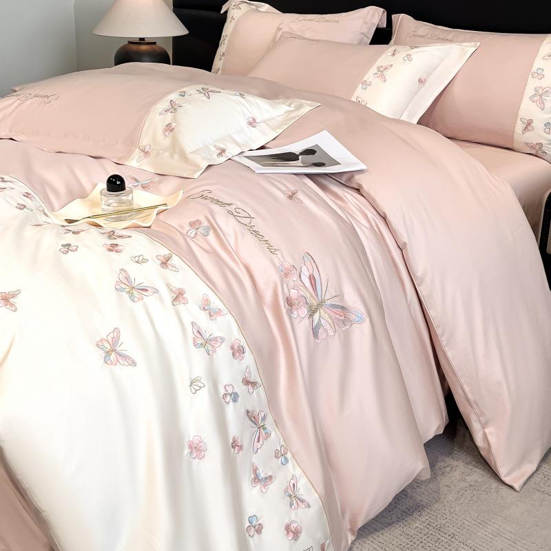 Exquisite Embroidered Cotton Luxury Bedding Set - Butterfly Design