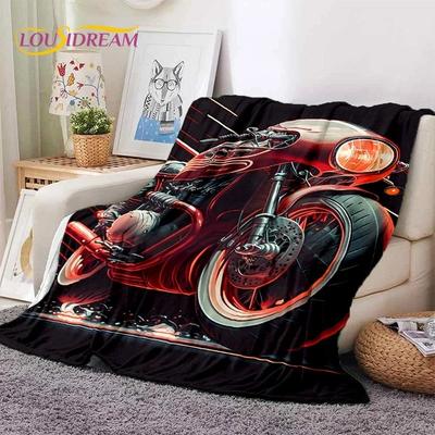 Weiche Flanelldecke mit modernem Retro-Motorrad-Motocross-Motiv, für Bett, Schlafzimmer, Sofa, Picknick, Überwurfdecke zum Abdecken, Outdoor, Freizeit, Geschenk