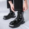 Men’s Thick Sole Platform Punk Patent Leather Boots Elevator Street Style Big Head Motorcycle Boots High Boots Plus Size