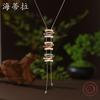 New Color Oil Geometric Lines Tassel Long Necklace, Women's Retro High-end Leather Rope Long Pendant