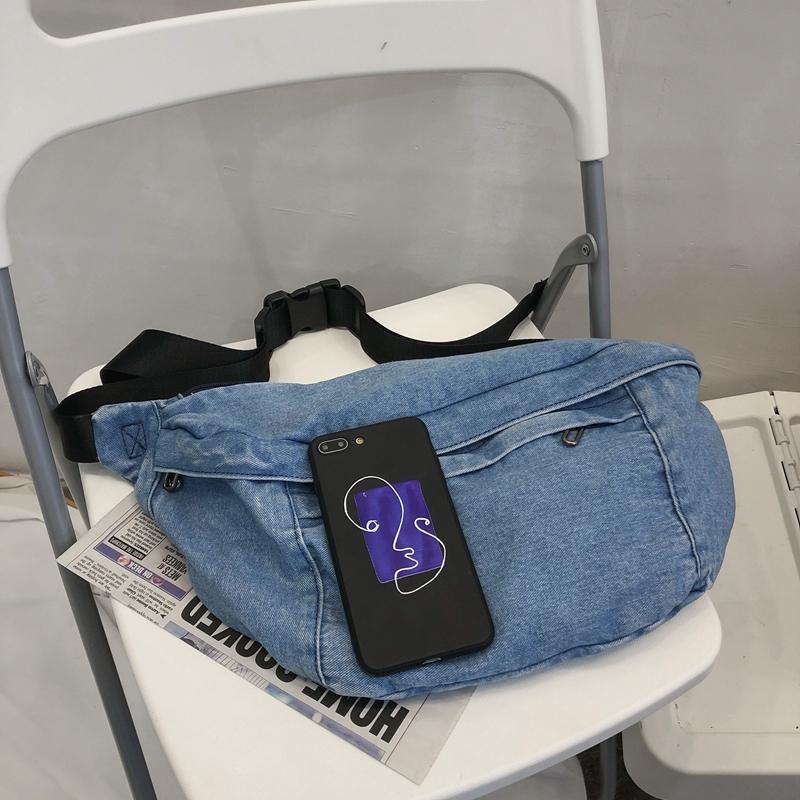 Student's Large Capacity Denim Chest Bag Women's Crossbody Bag Waist Bag
