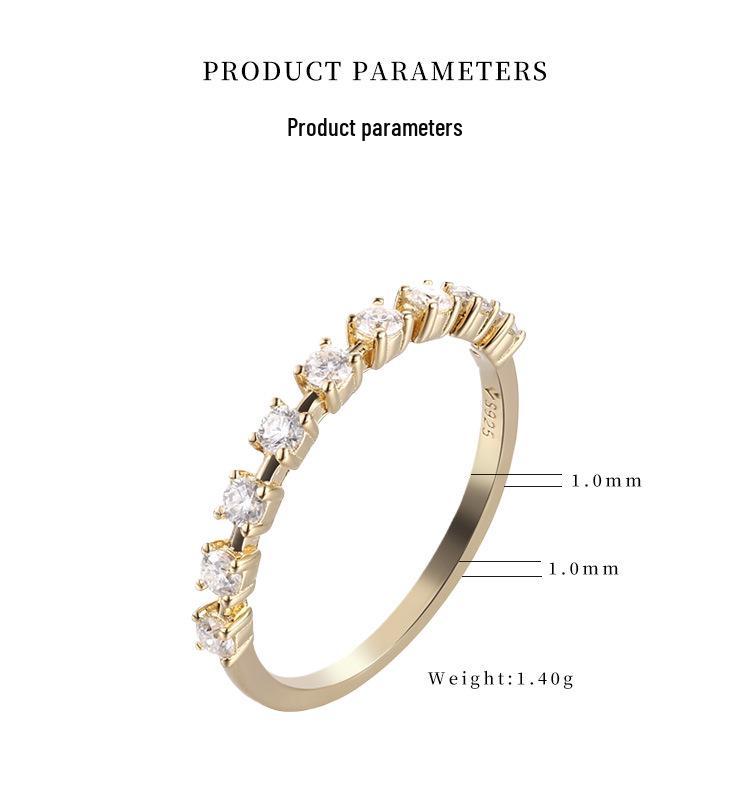 Versatile Half-Eternity Pavé Moissanite Ring: 925 Silver with 18K Gold Plate, Simple Thin Style, Stackable Fashionable Women's Ring