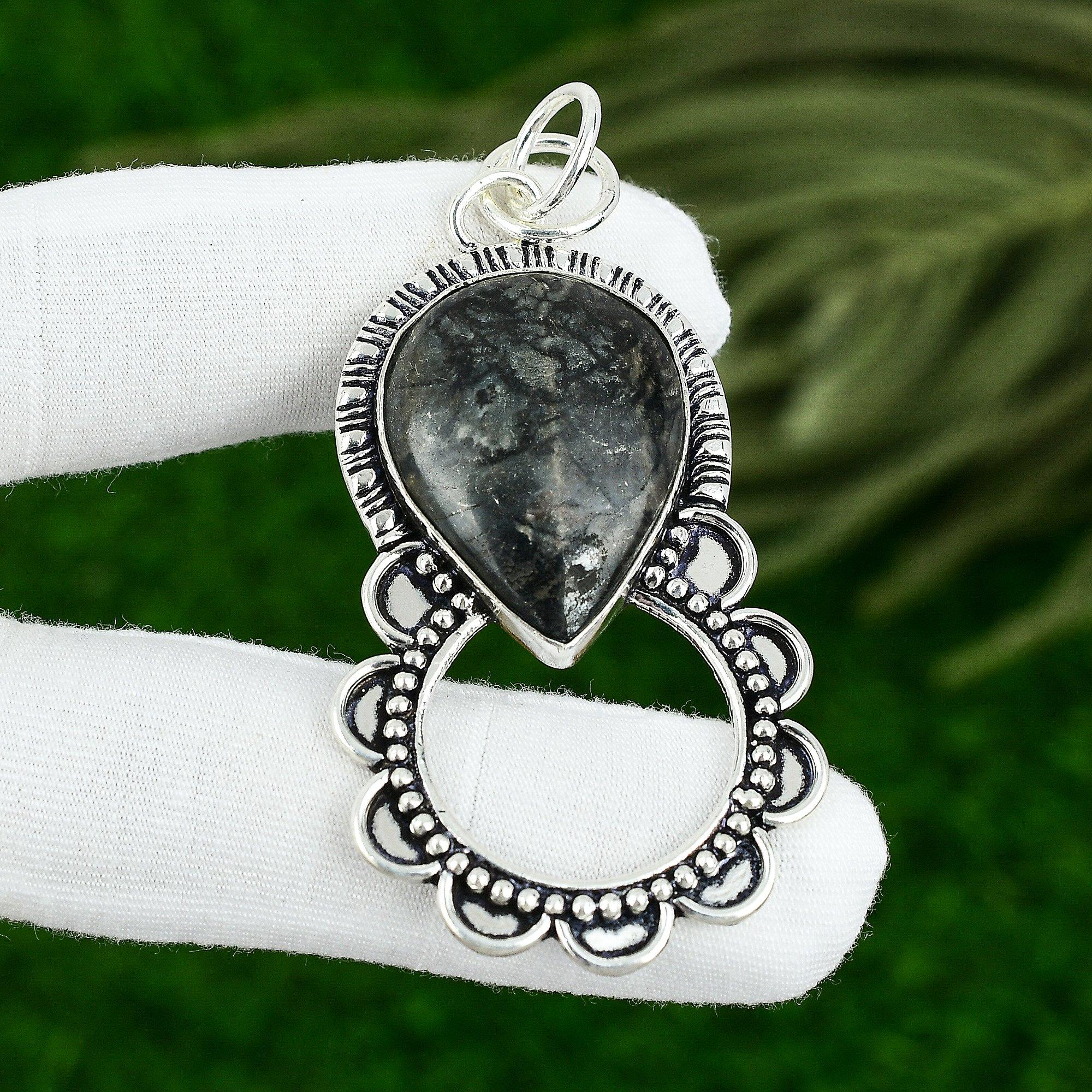 

День матери Сделка Груша Натуральный Яшма Пикассо Серебро 925 пробы Подвеска Дочь Ювелирное изделие