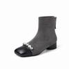 3CM Low Heel Ankle Boots Women Fall Winter Fleece Lined Slim Fit Rhinestone Accent Soft Sole Petite Size Fashion