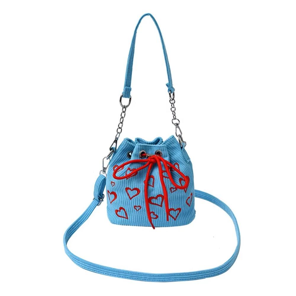

Large Capacity Drawstring Crossbody Bag INS Hearts Embroidery Handbag Summer Season синий