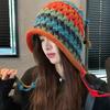 Women Autumn and Winter Nation Fashion Pure Handmade Fringed Dopamine Plush Colorful Ball Thick Hollow Out Ear Protection Knitted Pullover Hat