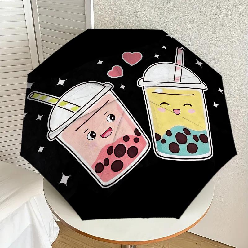 1pc Bubble Tea Pattern Umbrella Design Automatic Opening and Closing Umbrella, High-quality Travel Umbrella,  C1128094