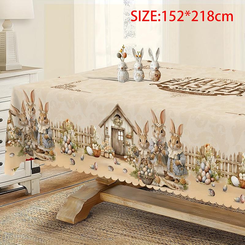 Vintage Easter Bunny Eggs Tablecloths Holiday Party Decor Spring Floral Rectangle/Round Table Cover Easter Decorations For Home
