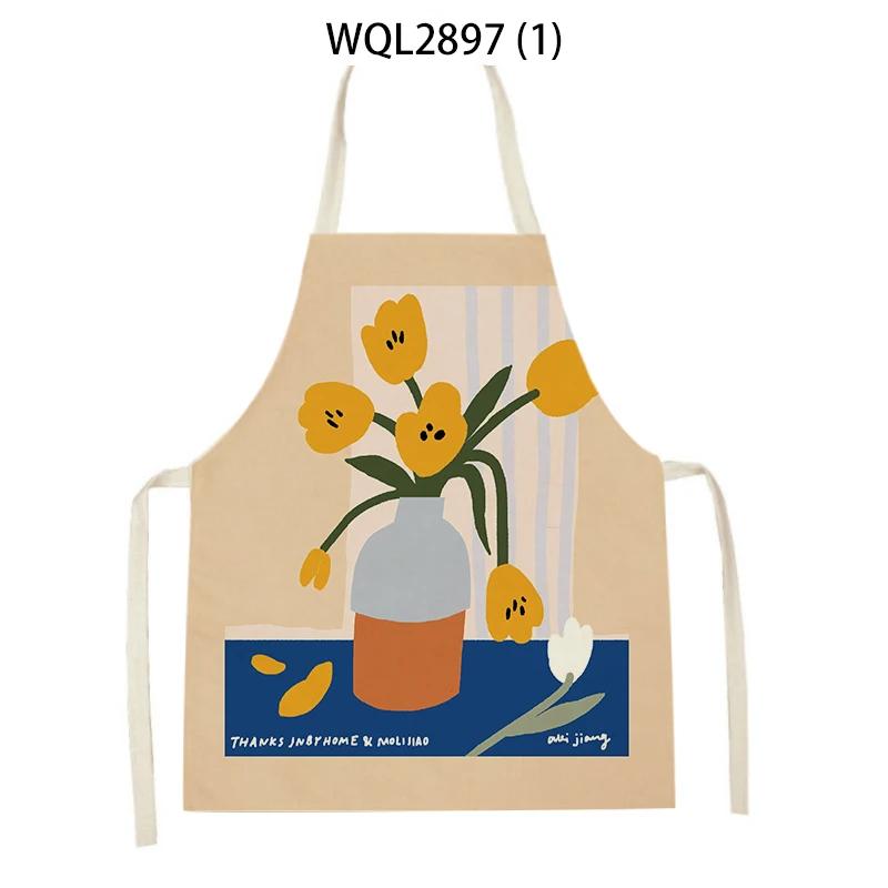 

Lovely Flowers Printed Kitchen Aprons for Women Men Household Cleaning Baking Accessories Linen Cooking Apron Waist Bib 47x38cm