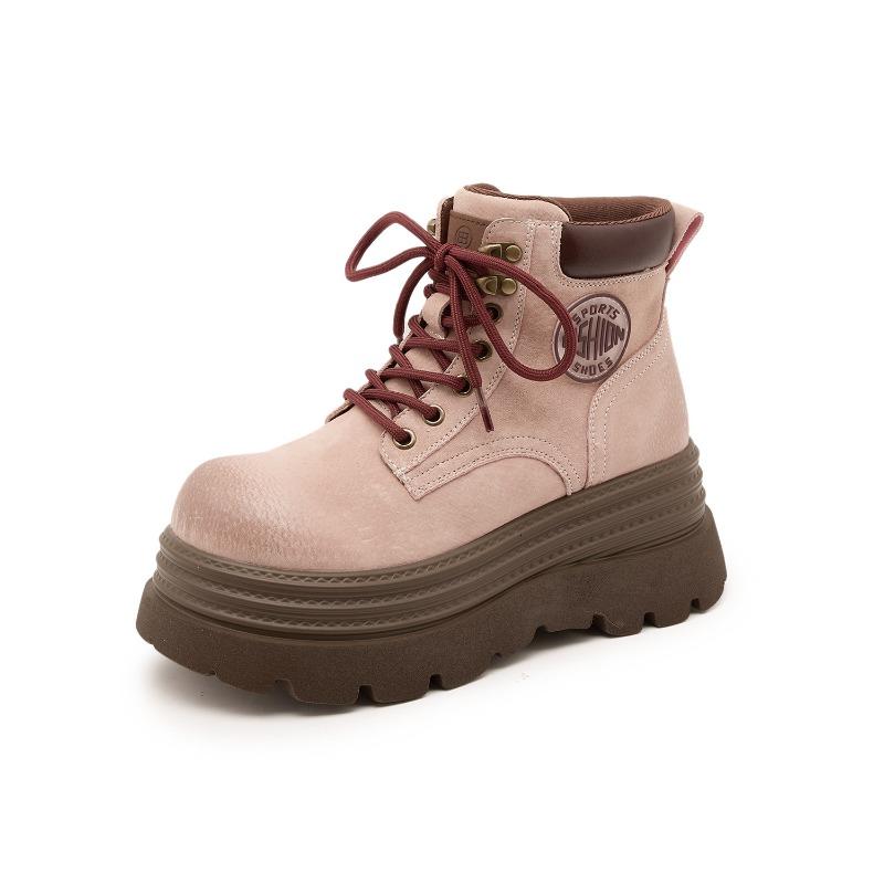 2576 Height increase 8 Martin boots Women's leather thick-soled autumn thin retro short boots New rhubarb boots
