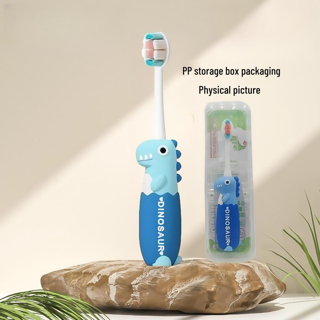 Children's Cartoon Dinosaur Toothbrush, Ages 3-12, with Cute Non-slip Handle & Soft Bristles for Gentle Oral Care