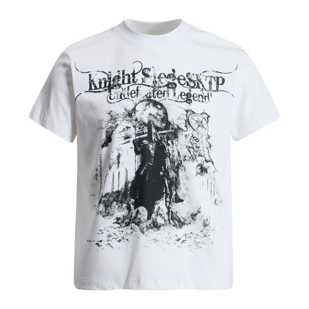 Knight Print Short Sleeve Tshirt Unisexs Summer Retro Streetwear HalfSleeve Crew Neck Cotton Tee Unisex Tshirt S