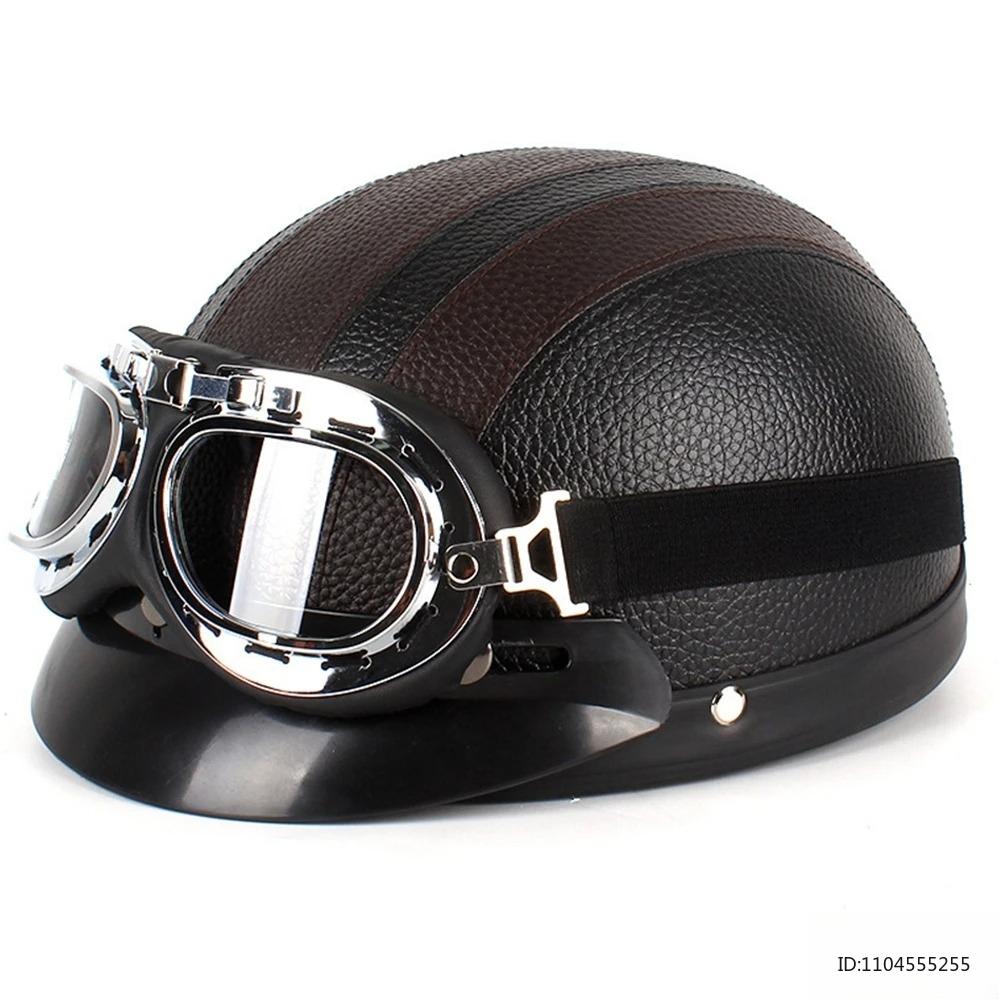 Vintage Half Helmet for Motorcycle Motorbike Leather Open Face Half Helmet Riding Casco Moto Scooter Moto Helmet DOT Approved