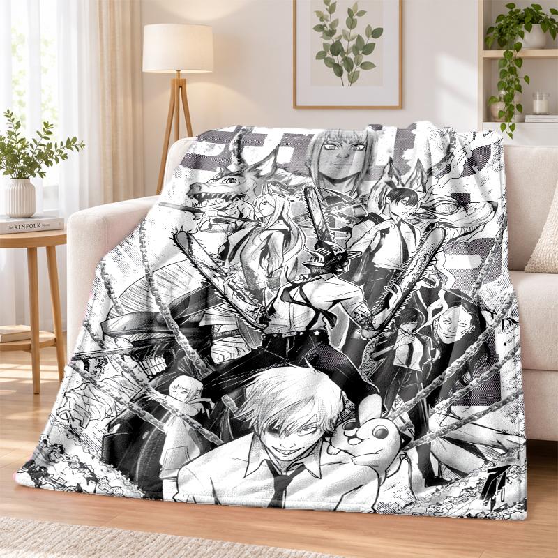 Chainsaw Man Flannel Throw Blanket Soft Warm Cozy For Sofa Bed Indoor Home Bedroom Use