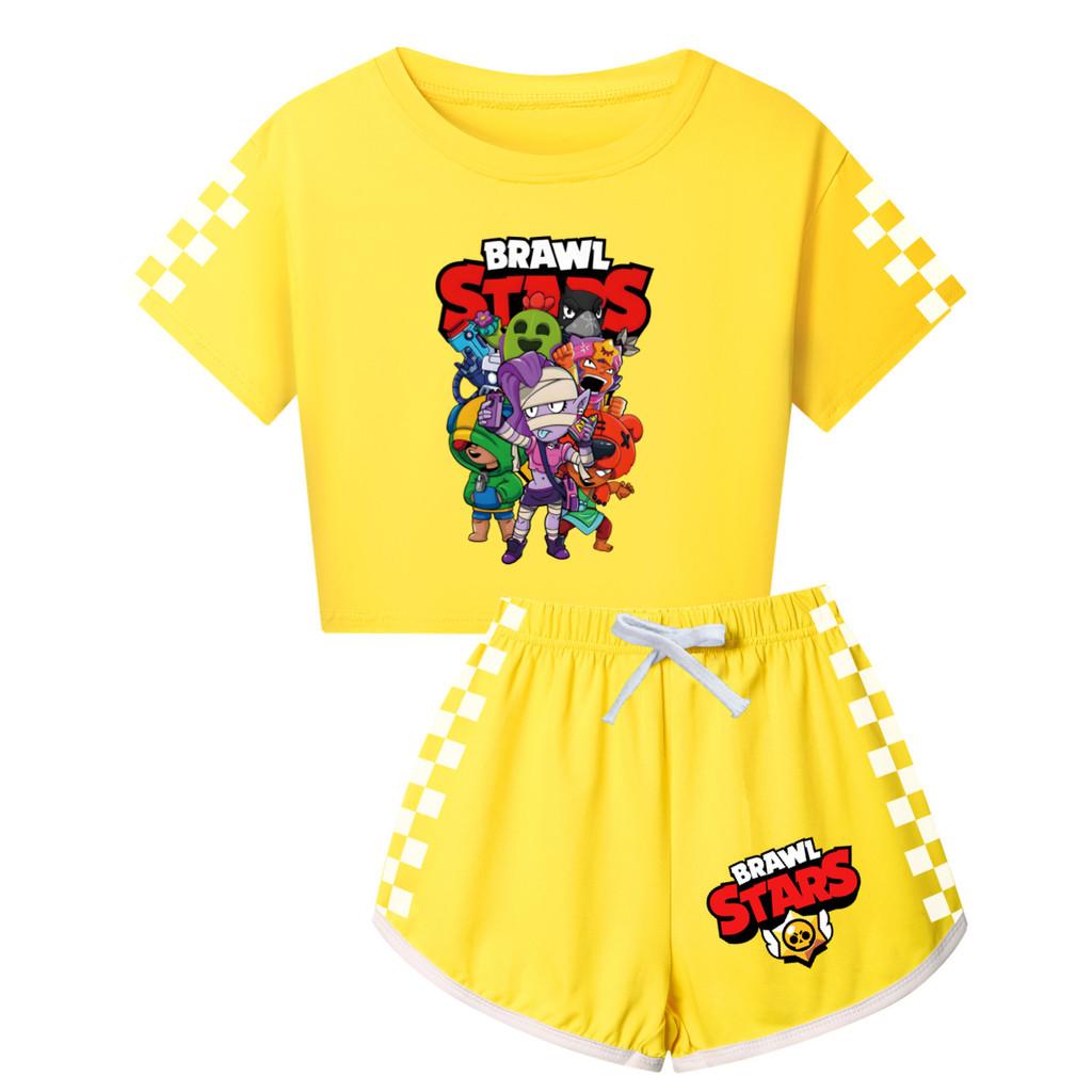 4094 Kids Girls Brawl Stars Print Short Sleeves T-Shirt Shorts Pants Sport Clothes Set