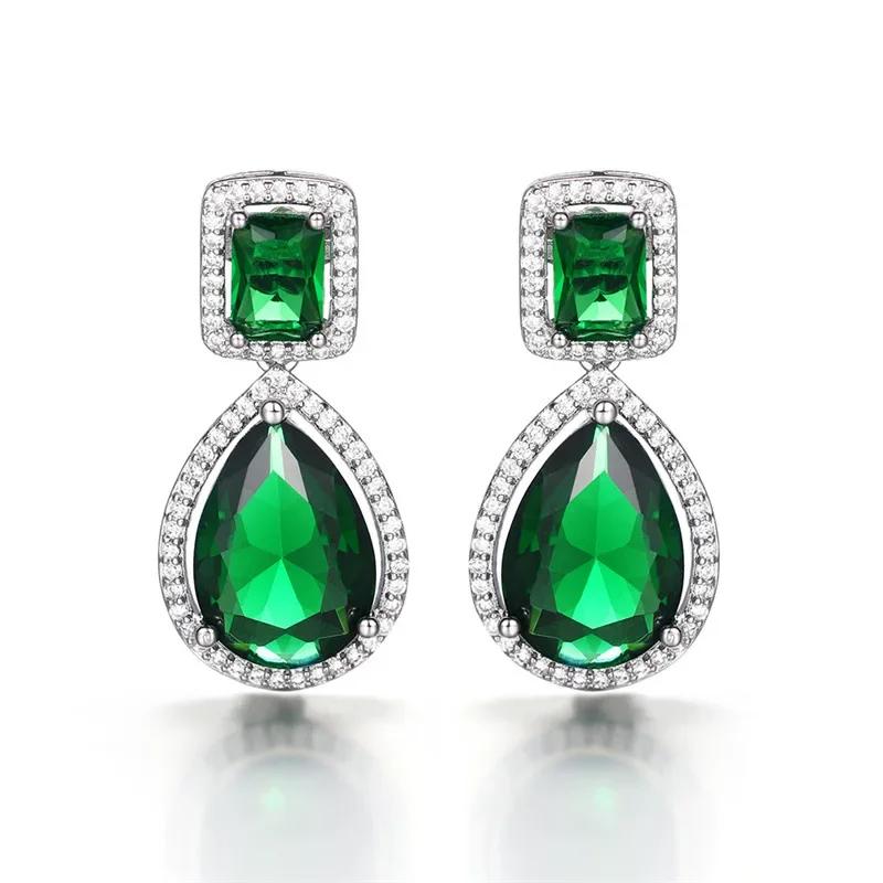New Popular Women'S Pendant Emerald Earrings Retro Party Accessories With Bright Green Zirconia Elegant  Jewelry Gifts