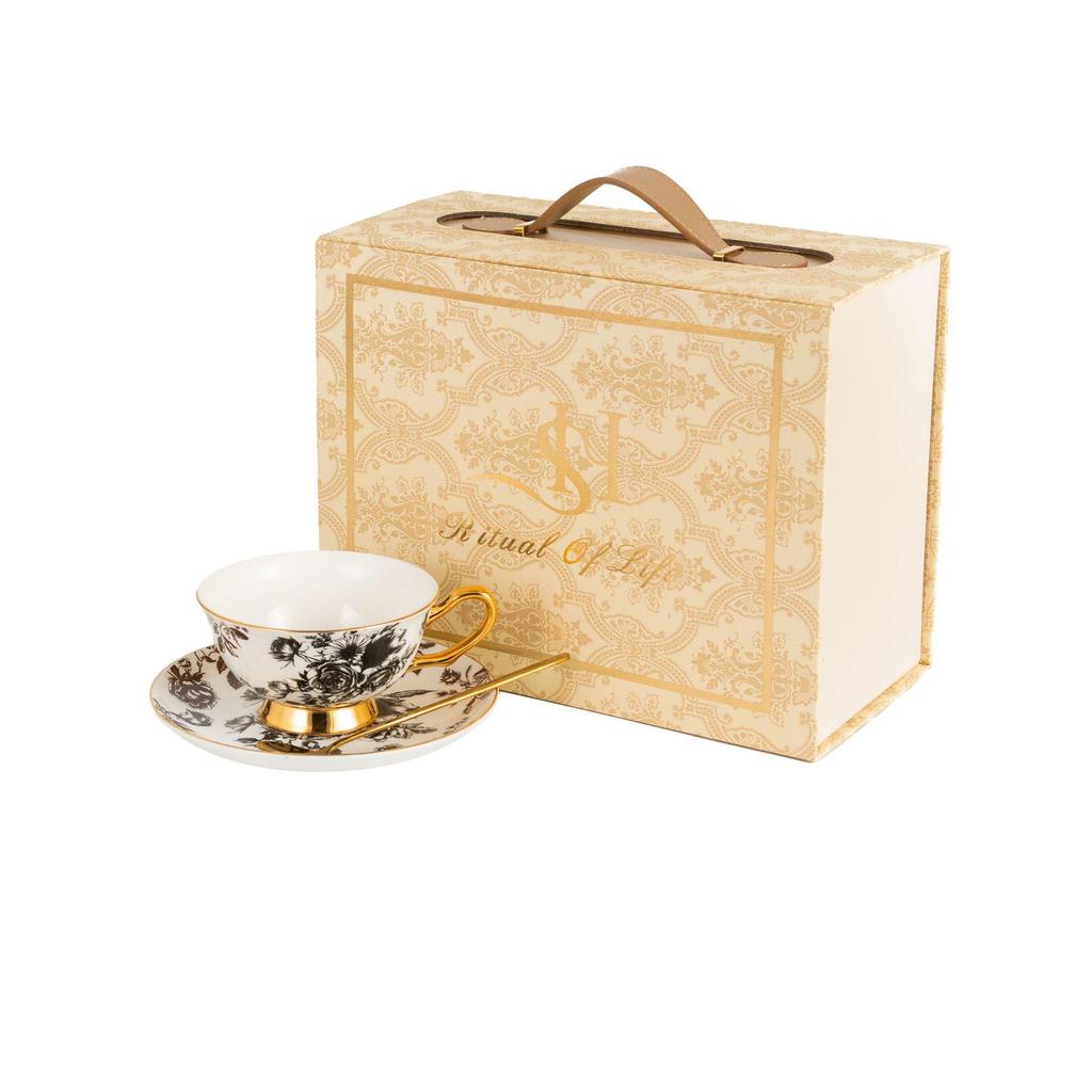 European Luxury Gold-Rim Bone China Coffee Cup - Four Seasons Ink Design