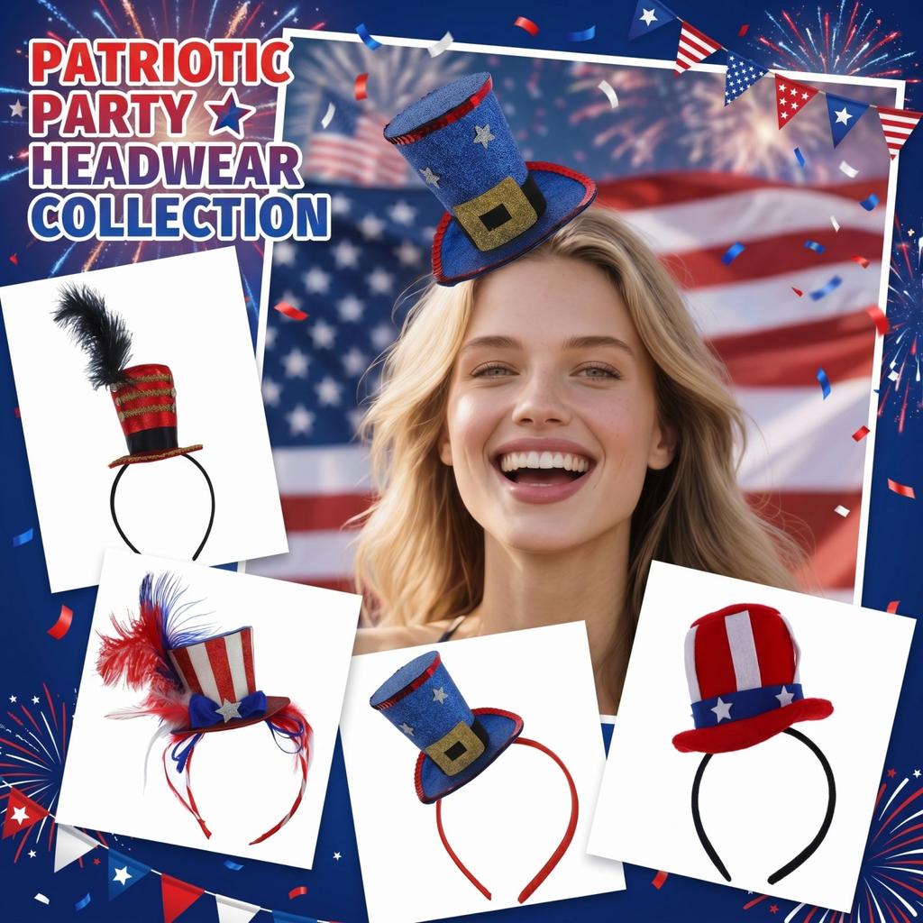 Top Hat Headband, American Independence Day Celebration Costume, Feather Headband, Holiday Party Headband