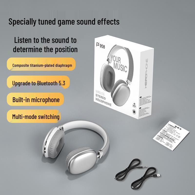 P958 Bluetooth Earphones: HIFI Stereo Sound, 3D Comfort, Long Wear, Type-C Compatible.
