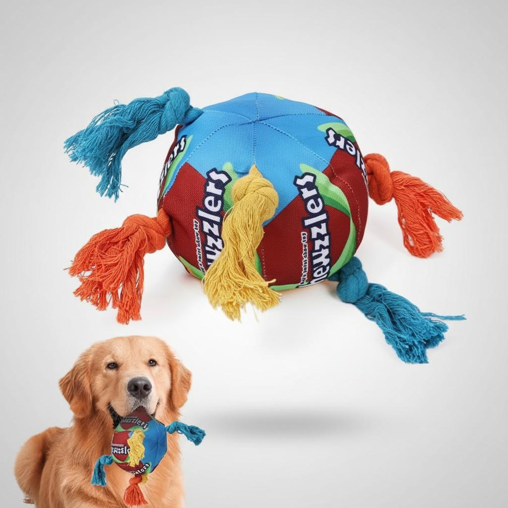 Interactive Durable Modern Animal Print Candy Ball Double Knot Rope Cute Squeak Dog Chew Stuffed Toys for Dog Play