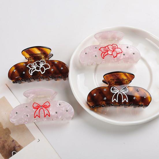 Hair Claw No Slipping Acetate Sheet Strong Grip Medium Size Back Head Hair Clip Rhinestone Inlaid Bowknot Pattern Versatile Hair Accessory
