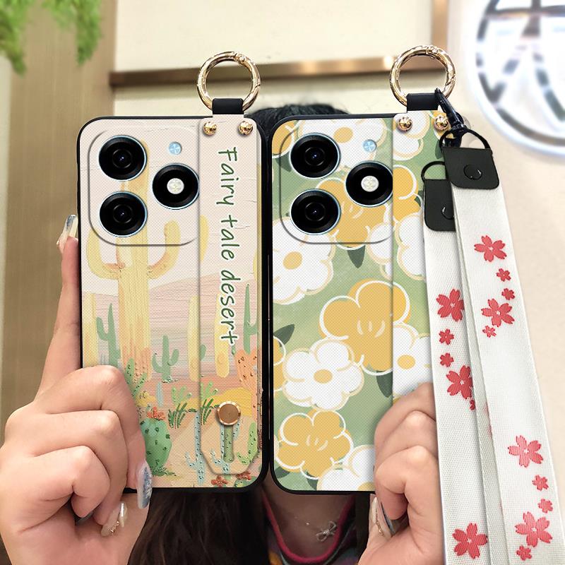 Soft Case Protective Phone Case For Infinix Smart8 Pro/Smart8 Plus/X6526/X6525B Kickstand Wristband Flower Anti-knock