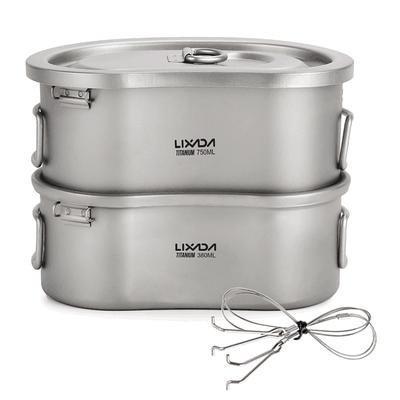 Lixada – ensemble de cantine en titane pour Camping en plein air, Pot suspendu de 380ml et 750ml, sac à dos de pique-nique à domicile
