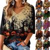 Women's V-Neck Halloween Print Lightweight Blouse for Spring and Summer