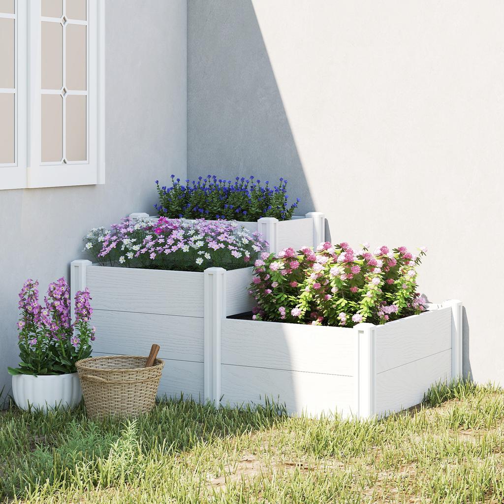 Raised Garden Bed 3-Tier Stackable Garden Bed with Open Bottom, Modular Herb Bed DIY Assembly Plastic