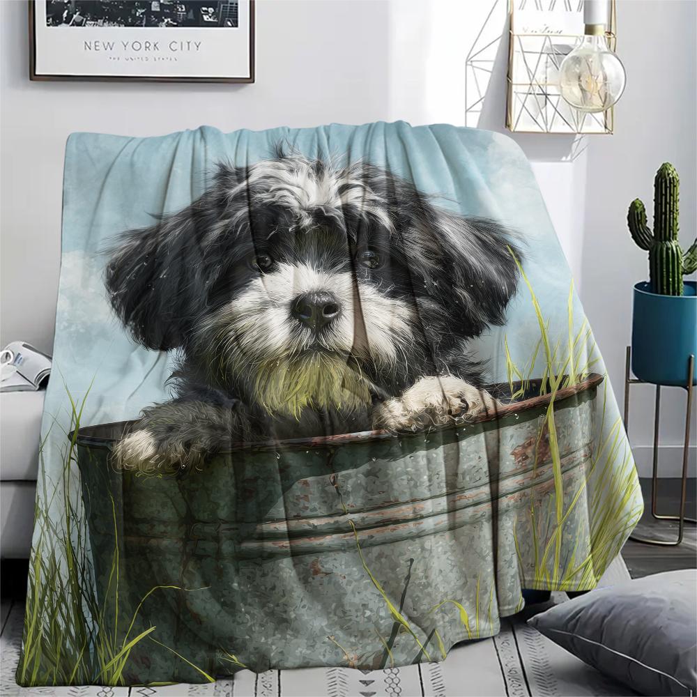 Shih Tzu and grass,pattern Flannel Blanket, High quality Comfortable for All Seasons, Home Decor, Warmth and Comfort, Perfect for Gifts.