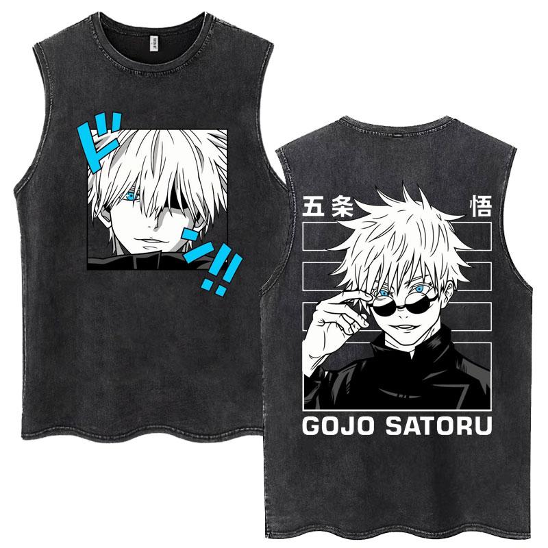 

Anime Jujutsu Kaisen Satoru Gojo Vintage Wash Tank Tops Men Women Classic Manga Cotton T Shirt Fashion Loose T-Shirt 3XL