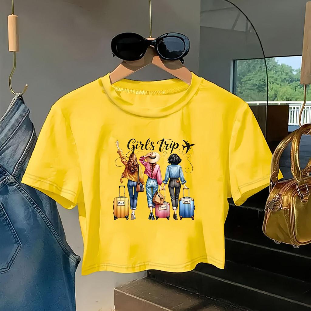Women's Slim-Fit Cross-Strap Crop Top with Custom Printing, Short-Sleeve Tee