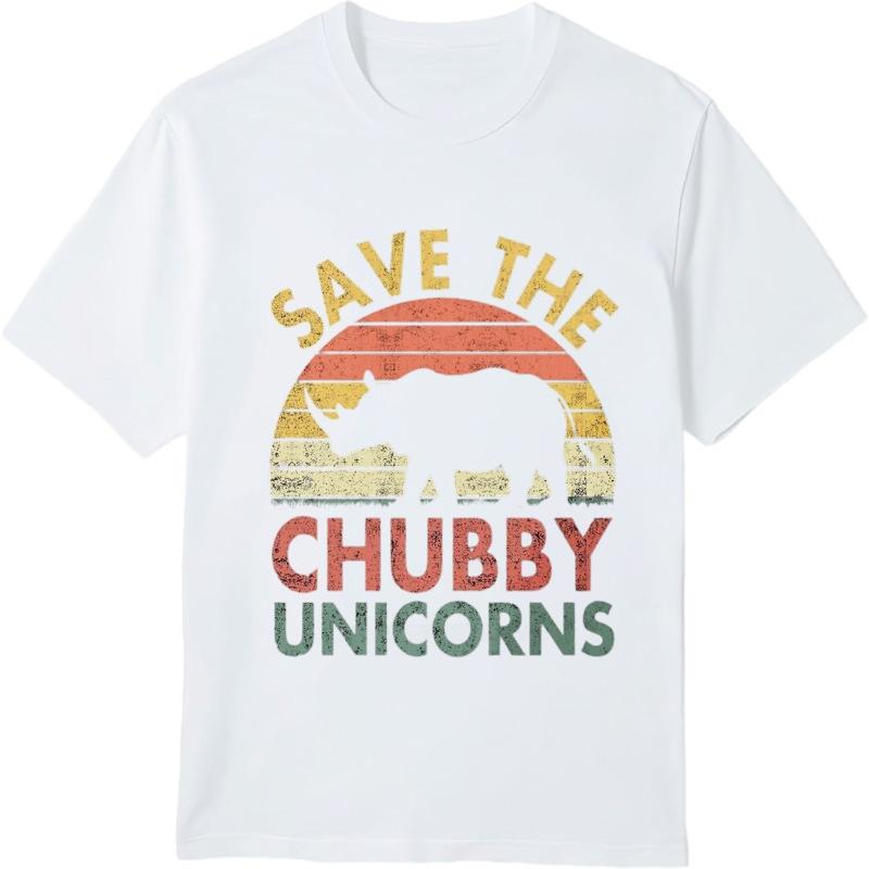 Vintage letni męski t-shirt Save The Chubby Unicorns Krótki rękaw Z nadrukiem Okrągły dekolt T-shirt męski bawełniany t-shirt modne topy