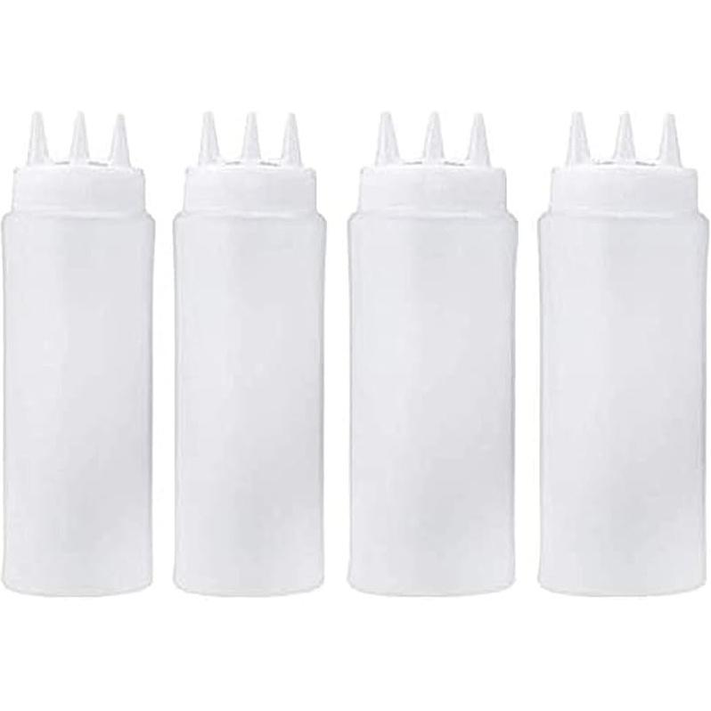 Kangkang 4PCS 16OZ/450ml 3-Hole Plastic Squeeze Condiment Bottles for Sauce Oil Vinegar Ketchup Mustard Salad Dressing Kitchen Accessories 4pcs 16OZ